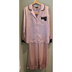 PajamaGram Pink Polka Dot Pajama Set Lace Trim Long Sleeve LRL501A